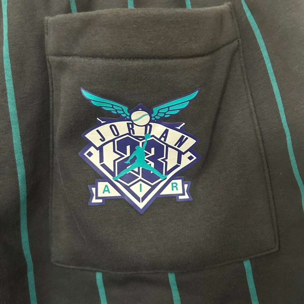 Jordan Brooklyn Fleece Shorts Mens XXL Black Teal Pinstripe Jumpman Athletic